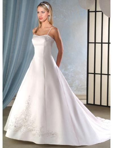 A-Line/Princess spaghetti straps Chapel train Satin wedding dress for brides new Style(WDA0058)