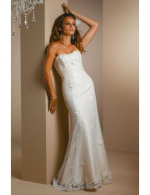 A-Line/Princess Strapless Sweeping train Lace wedding dress for brides new style(WDA1414)