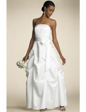 A-line/Princess Strapless Tea-length Satin wedding dress for brides new style(WDA0663)