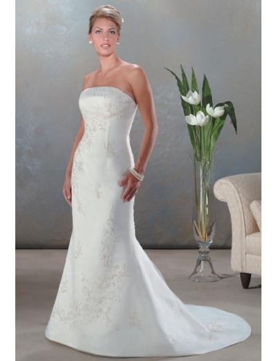 A-Line/Princess Strapless Chapel train Satin wedding dress for brides new Style(WDA0050)