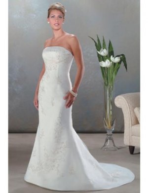 A-Line/Princess Strapless Chapel train Satin wedding dress for brides new Style(WDA0050)