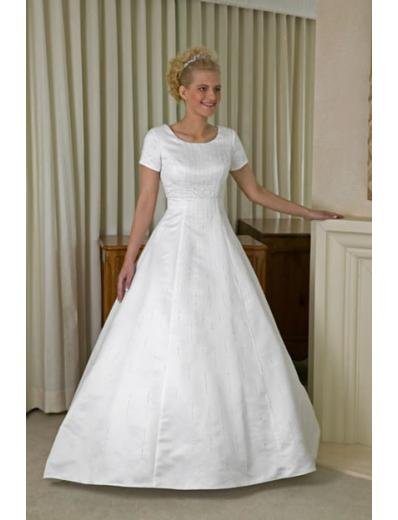 A-line/Princess Scoop Chapel Train Satin wedding dress for brides new style(WDA0154)
