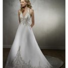 A-Line/Princess deep V-neck Halter Top Chapel Train Satin wedding dress for brides(WDA1725)