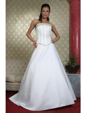 A-Line/Princess Strapless Chapel Train Satin wedding dress for brides new Style(WDA1808)