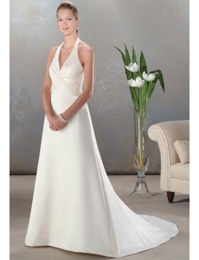 A-Line/Princess Halter Top Chapel train Satin wedding dress (SEW0045)