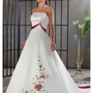 A-Line/Princess Strapless Chapel train Satin wedding dress for brides new Style(WDA0044 )