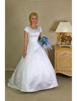 A-line/Princess Scoop Chapel Train Satin wedding dress (SEW0156)