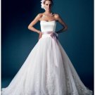 A-Line/Princess Strapless Chapel Train Satin wedding dress for brides new Style(WDA1686)