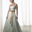 A-Line/Princess Strapless Chapel train Satin wedding dress for brides new style(WDA0094)