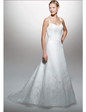 A-Line/Princess spaghetti straps Chapel Train Stain wedding dress for brides new style(WDA1575)