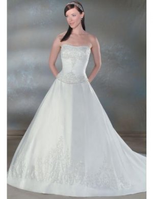 A-Line/Princess Strapless Chapel Train Satin wedding dress for brides new style(WDA0033)