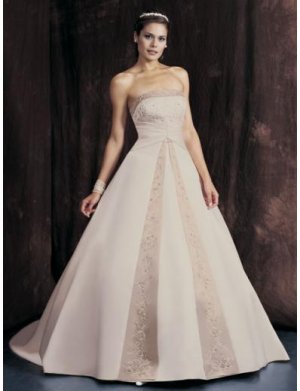 A-Line/Princess Strapless Chapel train Satin wedding dress for brides new Style(WDA1648)