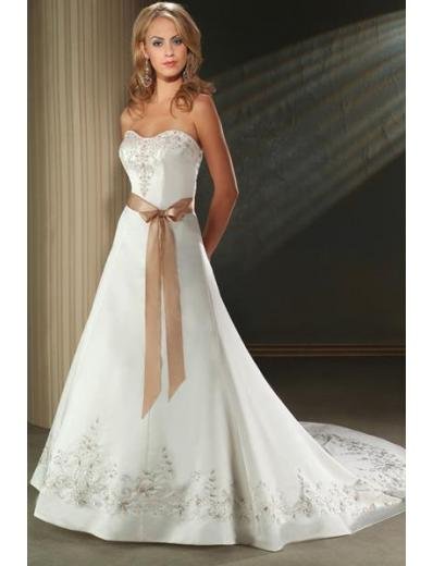A-Line/Princess Strapless Chapel train Satin wedding dress for brides new Style(WDA1639)