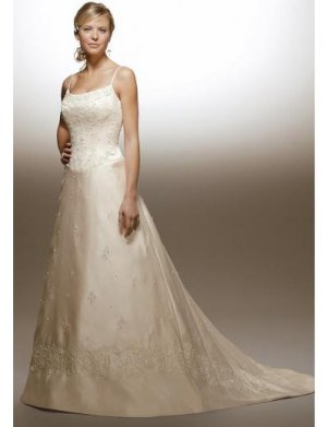 A-Line/Princess spaghetti straps Chapel train Satin wedding dress for brides new Style(WDA1638)