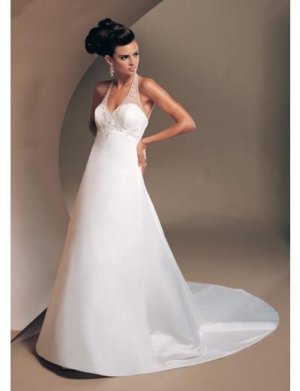 A-Line/Princess Halter Top Chapel Train Stain wedding dress (SEW1561)