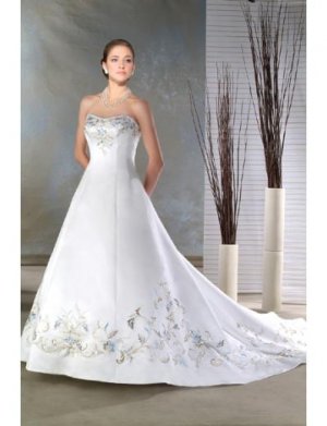 A-line/Princess strapless Chapel Train Satin wedding dress for brides new style(DWA0062)