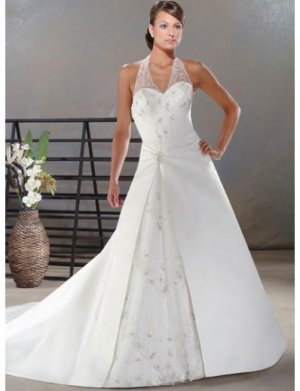 A-Line/Princess Halter Top Cathedral Train Satin wedding dress for brids gowns new style(WDA0028)