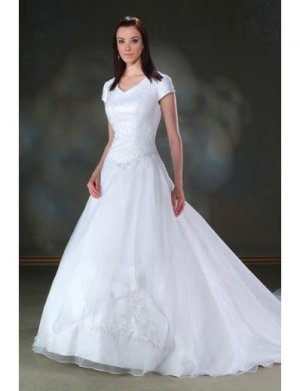 A-Line/Princess V-neck Cathedral train Satin wedding dress for brides gowns new Style(WDA1645)