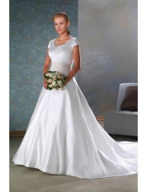 A-Line/Princess Scoop Cathedral train Satin wedding dress for brides gowns new Style(WDA1644)