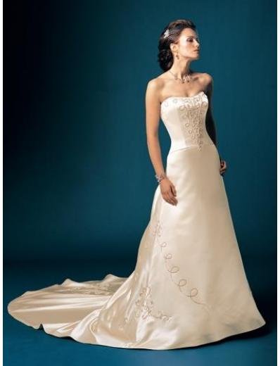 A-Line/Princess Strapless Chapel Train Stain wedding dress for brides gowns new style(WDA1565)