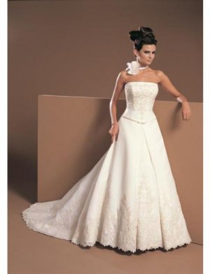 A-Line/Princess Strapless Chapel Train Satin wedding dress for brides gowns new Style(WDA1682)