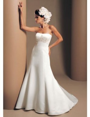 A-Line/Princess Strapless Chapel Train Satin wedding dress for brides gowns new Style(WDA1673)