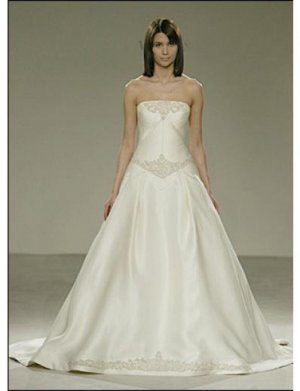 A-Line/Princess Strapless Chapel train Satin wedding dress for brides gowns new style(WDA0554)