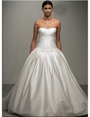 A-Line/Princess Strapless Cathedral train Satin wedding dress for brides gowns new style(WDA0552)