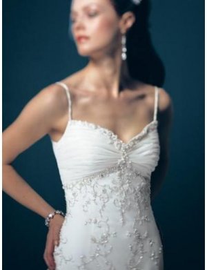 A-Line/Princess spaghetti straps Chapel Train Satin wedding dress for brides gowns new(WDA1674)