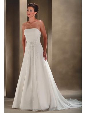 A-Line/Princess Strapless Chapel Train Chiffon wedding dress for brides gowns new style(WDA0008)