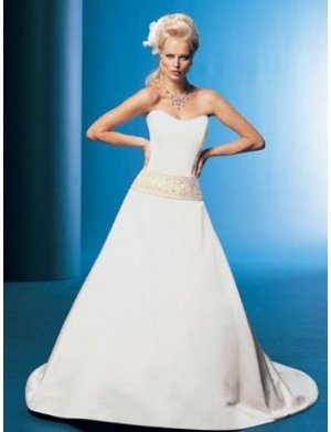 A-Line/Princess Strapless Chapel Train Satin wedding dress for brides gowns new Style(WDA1678)