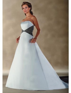 A-Line/Princess Strapless Chapel Train Satin wedding dress for brides gowns new style(WDA0007)