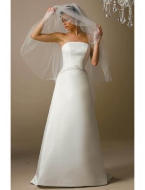 A-Line/Princess Strapless Chapel Train Satin wedding dress for bridal gowns new style(SEW1669)