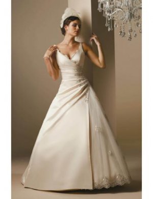 A-Line/Princess V-neck Chapel Train Satin wedding dress for brides gowns new Style(WDA1668)