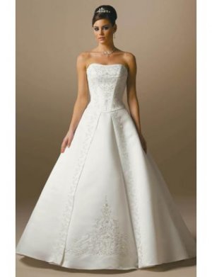 A-Line/Princess Strapless Chapel Train Satin wedding dress for brides gowns new Style(WDA1662)