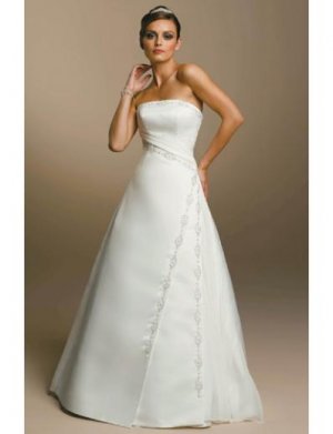 A-Line/Princess Strapless Chapel Train Organza wedding dress for brides gowns new Style(WDA1661)