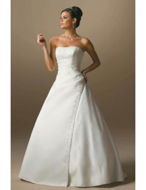A-Line/Princess Strapless Chapel Train Satin wedding dress for brides gowns new Style(WDA1660)