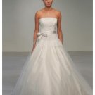 A-Line/Princess Strapless Chapel train Organza wedding dress for brides gowns new style(BST0539)
