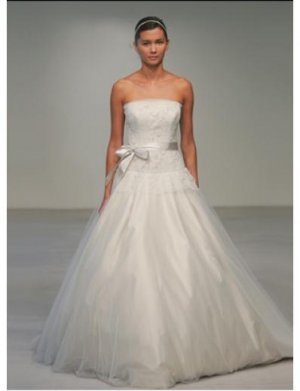 A-Line/Princess Strapless Chapel train Organza wedding dress for brides gowns new style(BST0539)