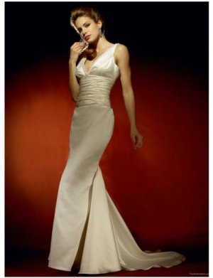 A-Line/Princess V-Neck Chapel Train Satin wedding dress for brides gowns new style(WDA0636)
