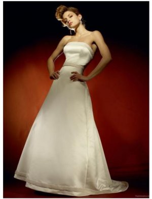 A-Line/Princess Strapless Chapel Train Satin wedding dress for brides gowns new style(WDA0635)