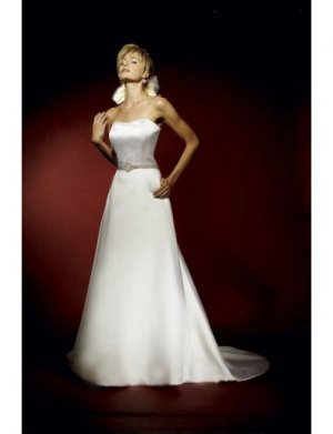 A-Line/Princess Strapless Chapel Train Satin wedding dress for brides gowns new style(WDA0604)