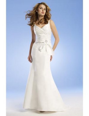 A-Line/Princess V-neck Sweep train Satin wedding dress for brides gowns new Style(WED0052)