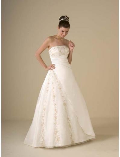 A-Line/Princess Strapless Chapel Train Tulle Satin wedding dress for brides gowns new style(WDA0355)