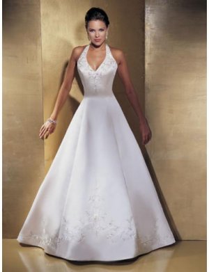 A-line/Princess halter Top Chapel Train Satin wedding dress for brides gowns new style(WDA1513)