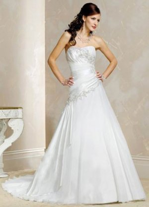 White Strapless Satin Chiffon Bandage Wedding Gown(y0918002)