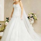 Fabulous White A-line Pleated Strapless Sweep Organza Satin Wedding Gown(y0918012)