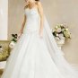 Fabulous White A-line Pleated Strapless Sweep Organza Satin Wedding Gown(y0918012)