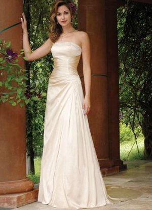 Elegant A-line Champagne Strapless Floor Length Wedding Gowns(y0918013)