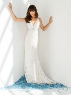A-Line/Princess V-neck Chapel Train lace wedding dress for bridal(y0809030)